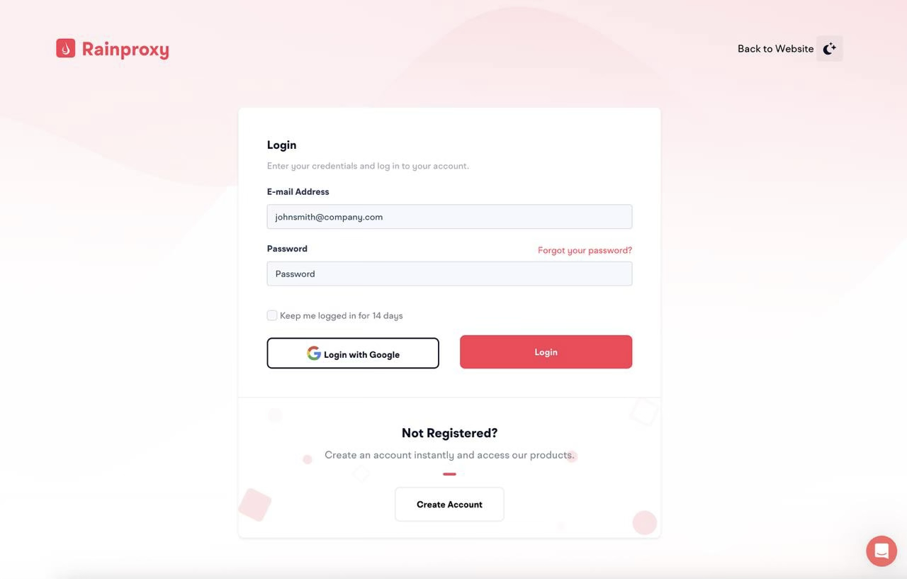 Rainproxy Panel Login Page Demo Screenshot